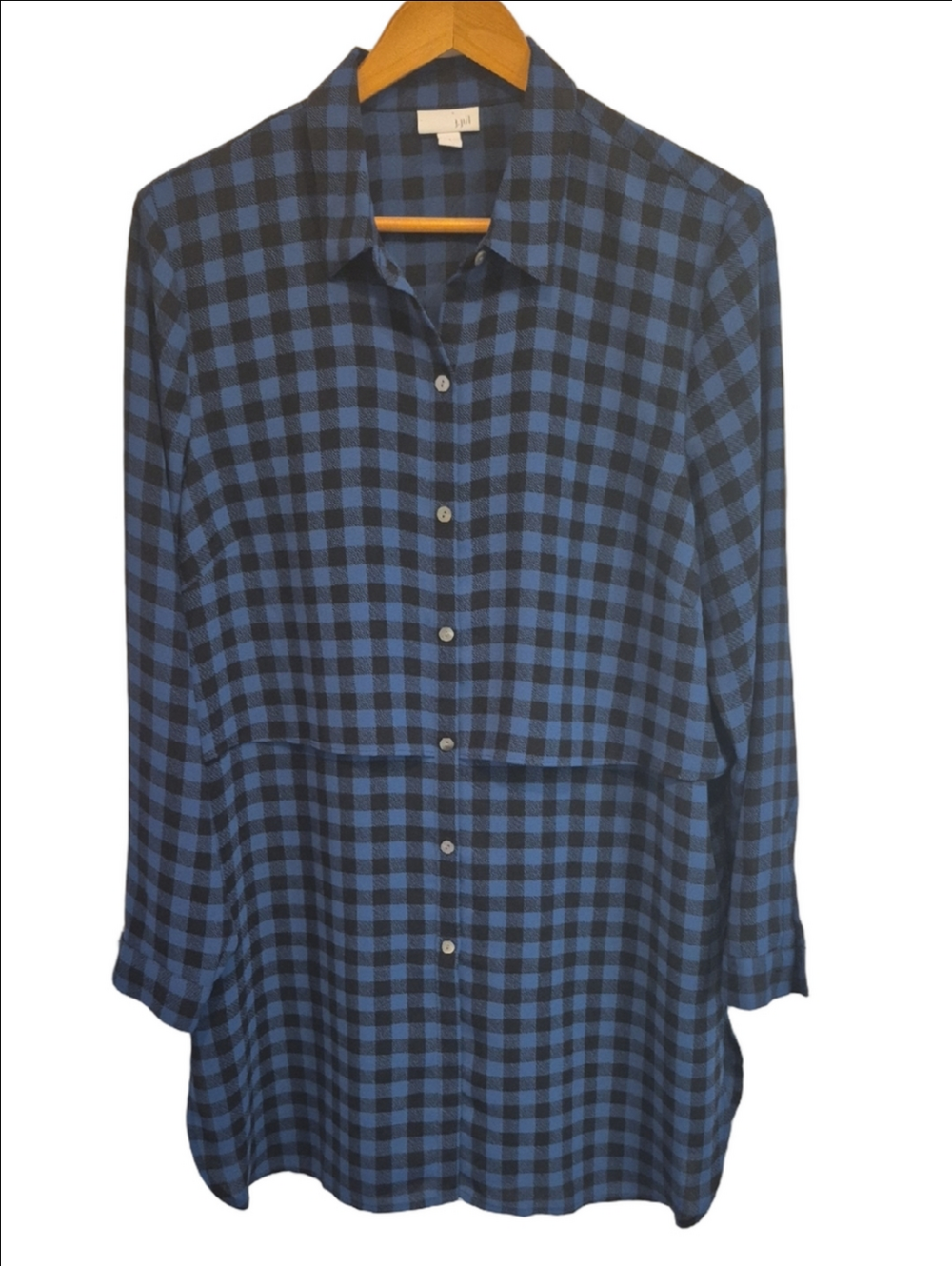 J. Jill Blue and Black Buffalo Plaid Long Tunic Shirt